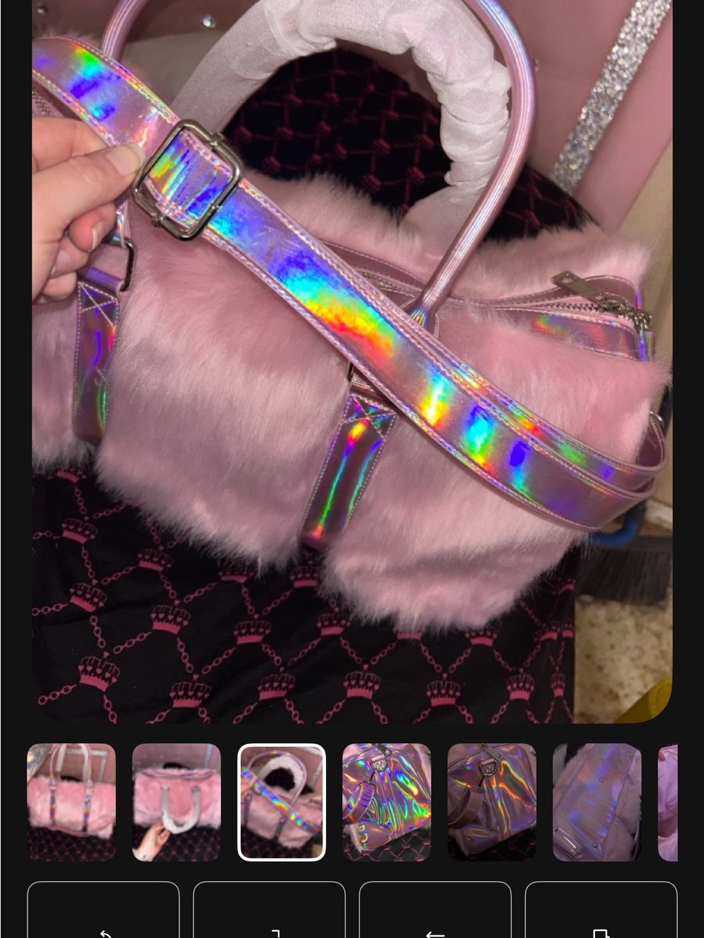 Pink Faux Fur Holographic Strap Handbag By Sugar Thrillz - Picture 2 of 7